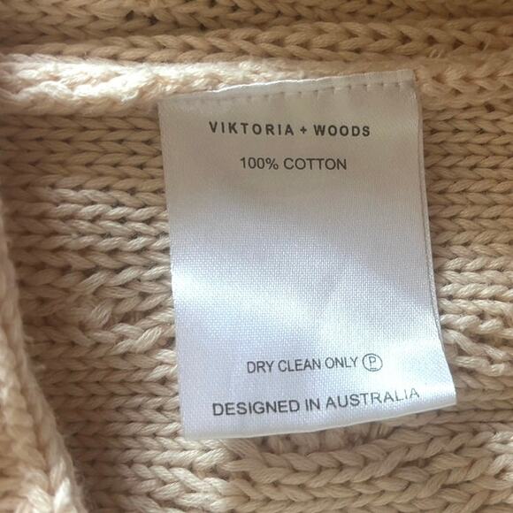 Viktoria & Woods Plait Cotton Knit Crewneck Pullover Sweater Cream EUC Size 0 - Picture 5 of 6